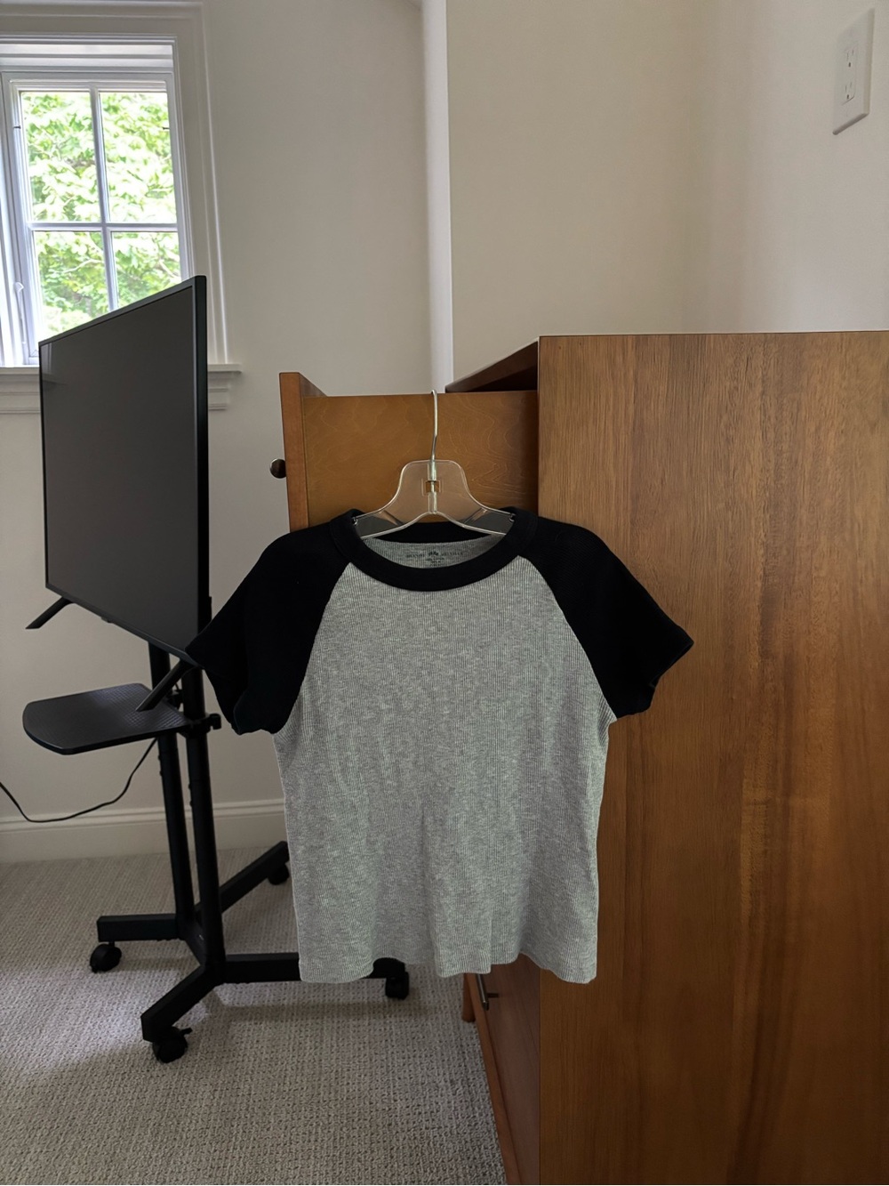 Brandy Melville Gray & Black Raglan Short Sleeve Tee